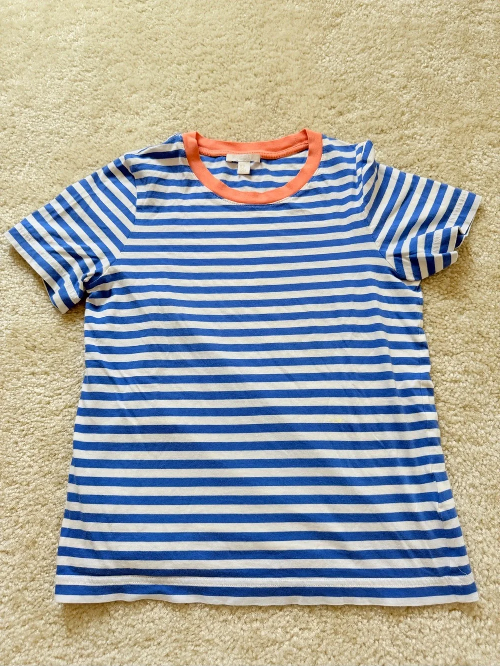 COS Blue & White Striped Tee with Coral Neck